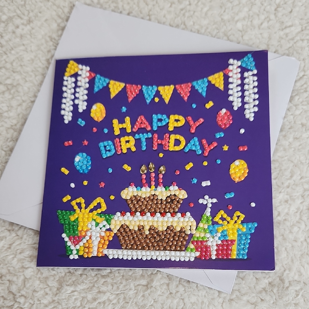 Colorful Birthday Card with Cake Design Diamond Painting Beaded